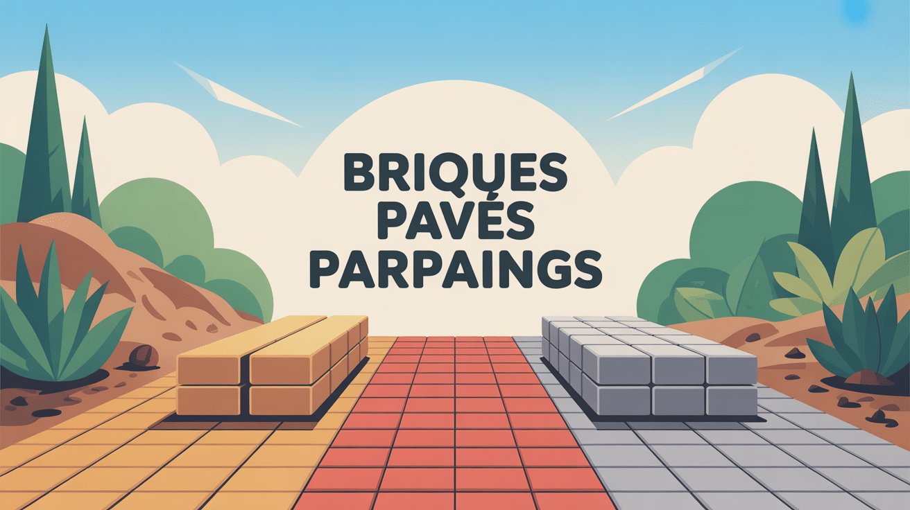 Illustration des briques pavés et parpaings sur chantier et jardin