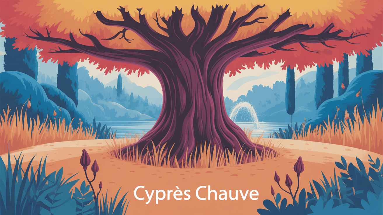 cyprès chauve silhouette automne genouilles jardin
