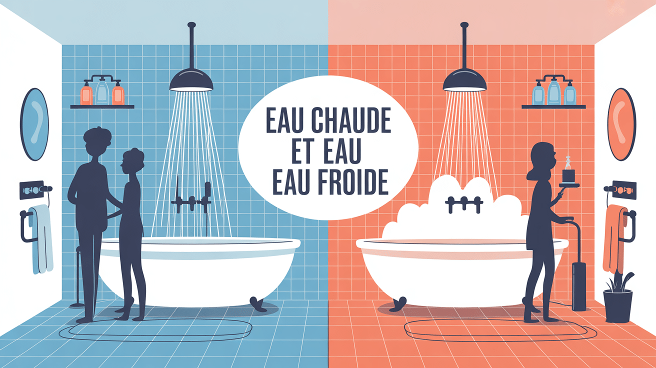 illustration salle de bain eau chaude et eau froide