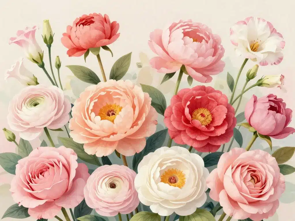 illustration fleurs jardin qui ressemblent à une rose peonie camelia