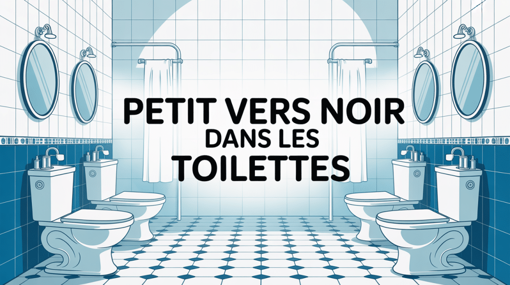 illustration salle de bain avec petit vers noir dans les toilettes