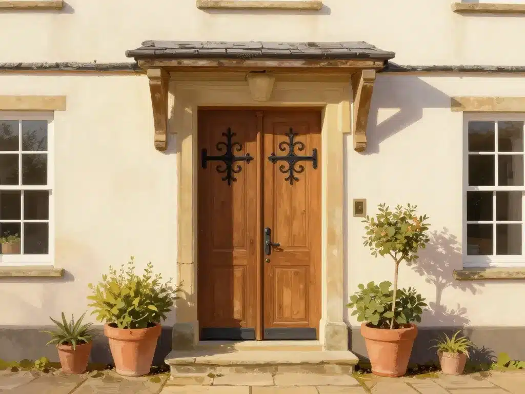 entrée maison campagne porte d'entrée style campagne bois plantes