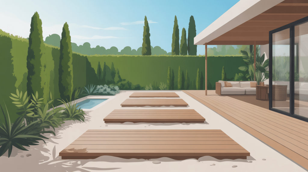 pose dalle sur sable terrasse moderne allée jardin