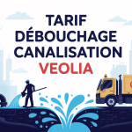 veolia débouchage canalisation : tarif, image vectorielle avec plombier et camion