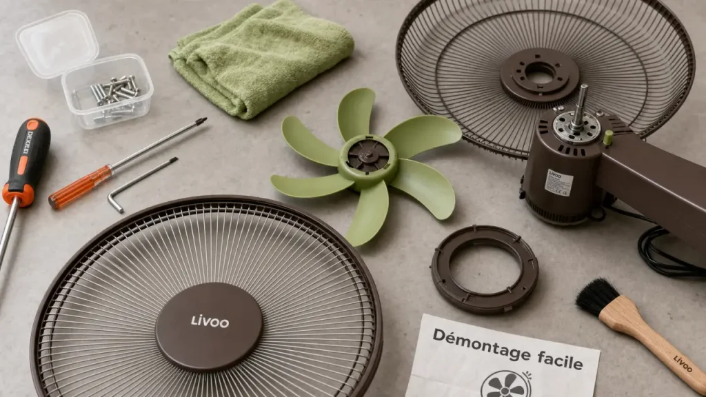 Comment demonter un ventilateur sur pied : vis cachées, retrait des pales et remontage