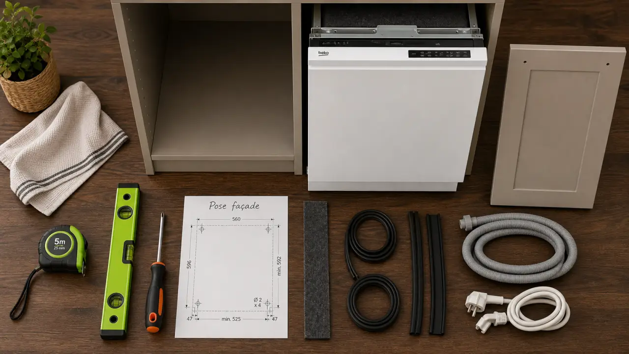 Installer lave-vaisselle encastrable : niche 600 mm, façade et raccordements
