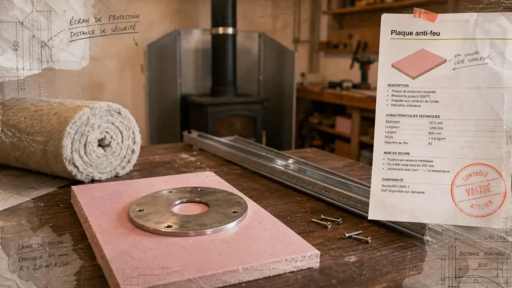 plaque anti feu brico dépôt BA13 rose et inox Ø150 mm