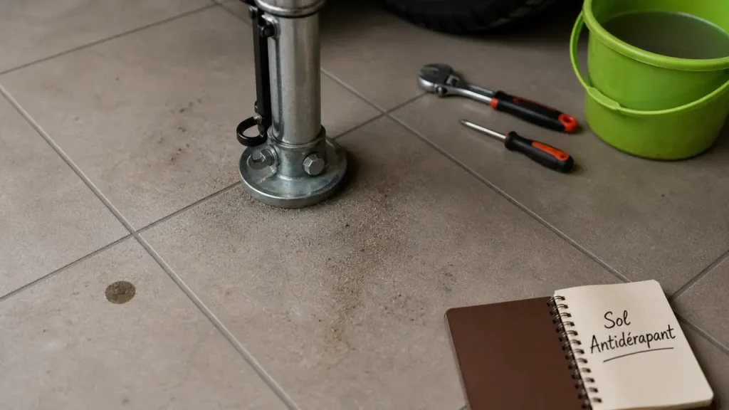 Carrelage sol garage antidérapant en grès cérame gris taupe