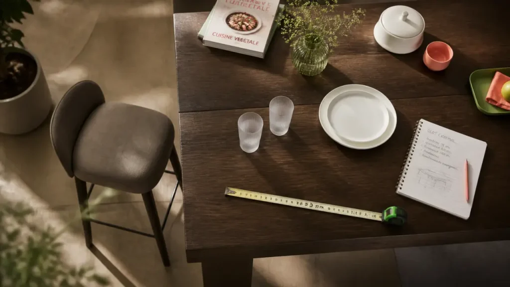 Table haute hauteur 90 ou 110 cm : confort au quotidien, vue dessus