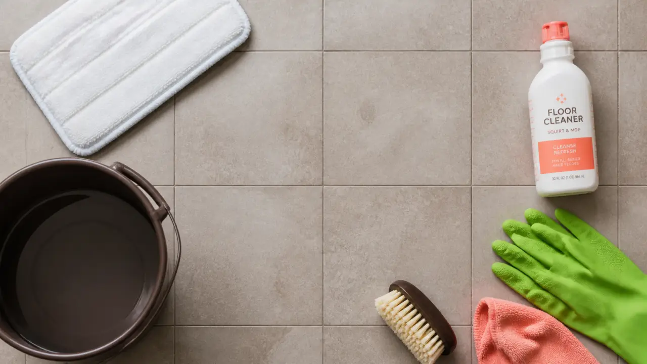 Nettoyer sol carrelage très sale, carrelage et serpillière